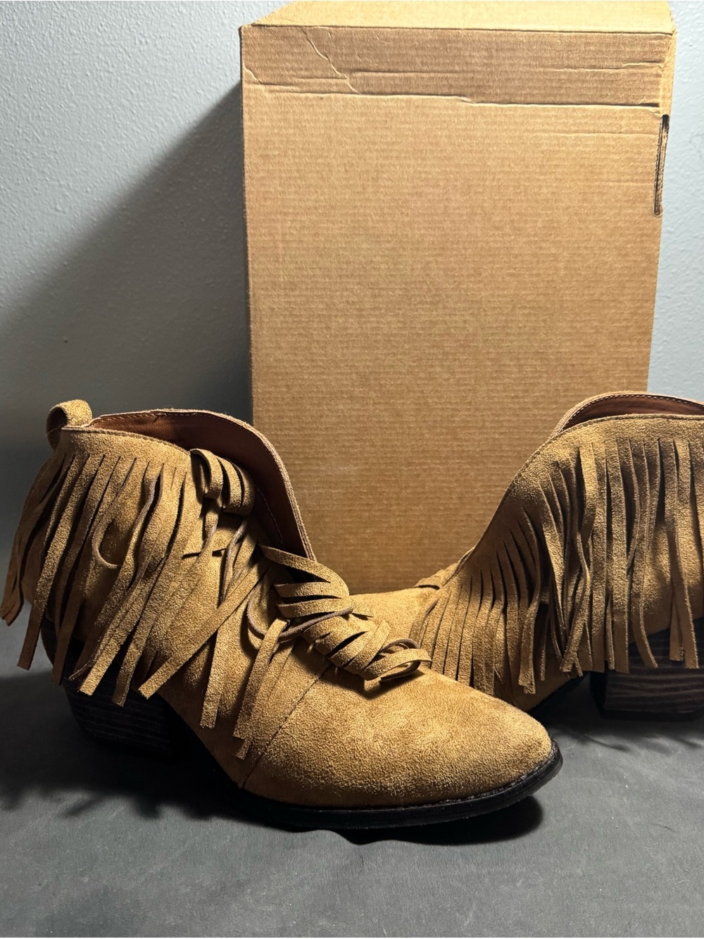 Coconuts by Matisse Suede Fringe Ankle Boots in Camel Brown